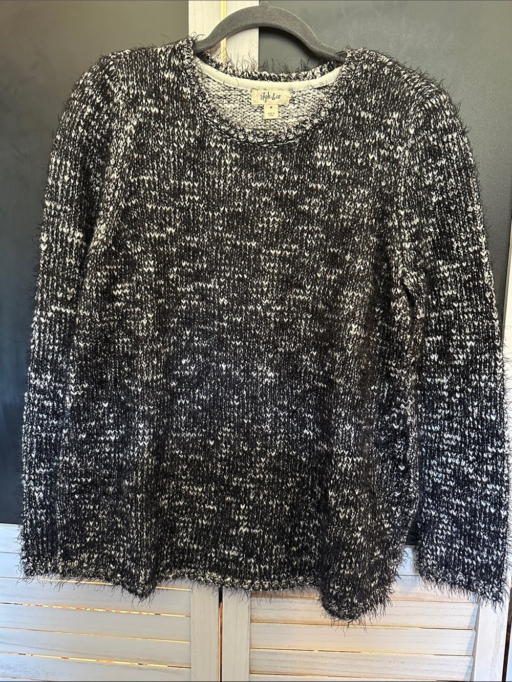 Style & Co. Black & White Marled Crewneck Sweater